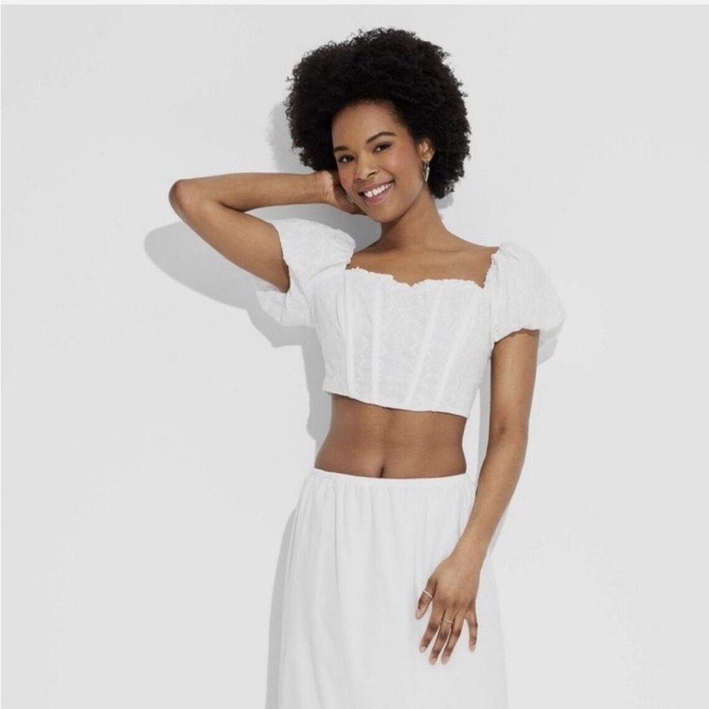 Women's Puff Cap Sleeve Eyelet Corset
Top - Wild Fable™ new